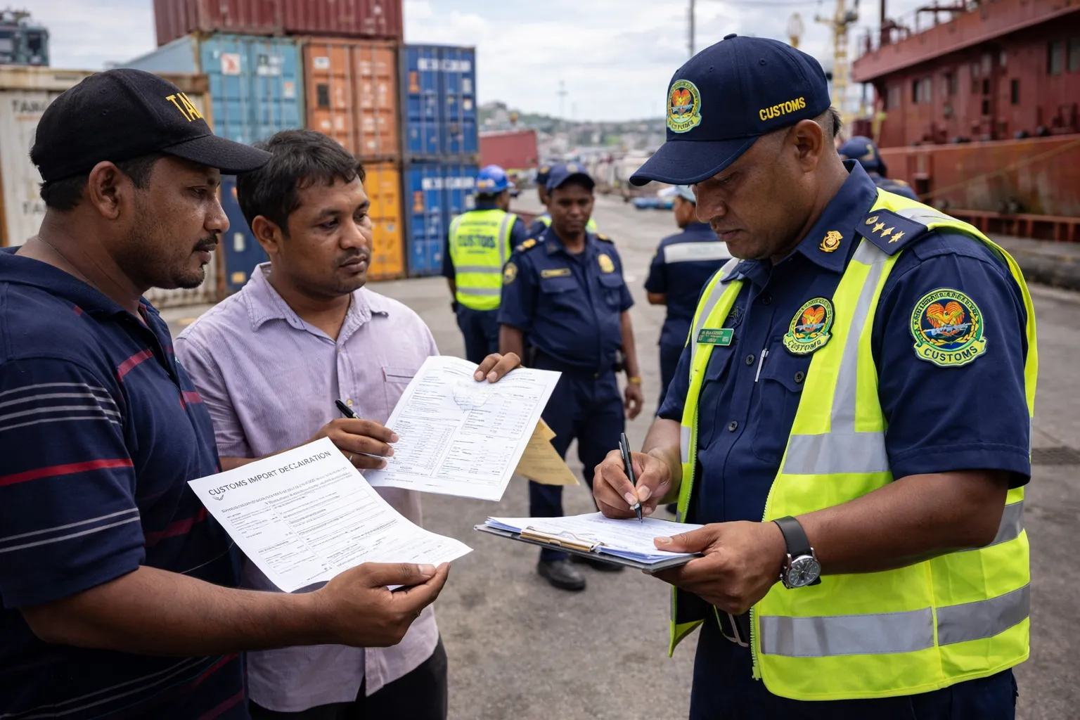 customs officers registering clients