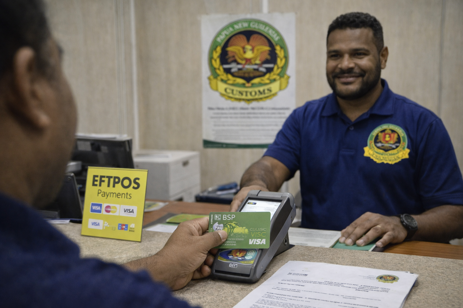 eftpos payments at a customs counter